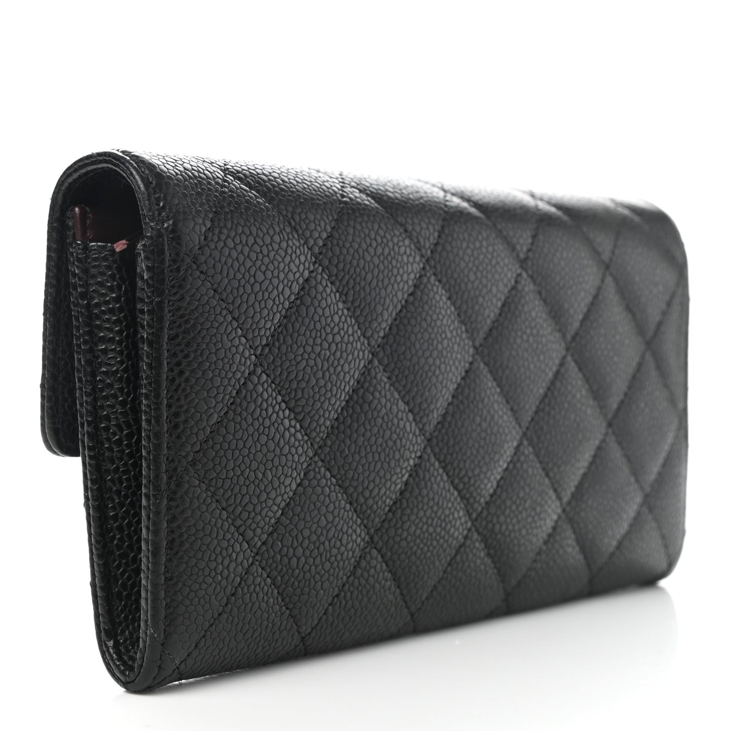 Caviar Quilted Large Gusset Flap Wallet Black