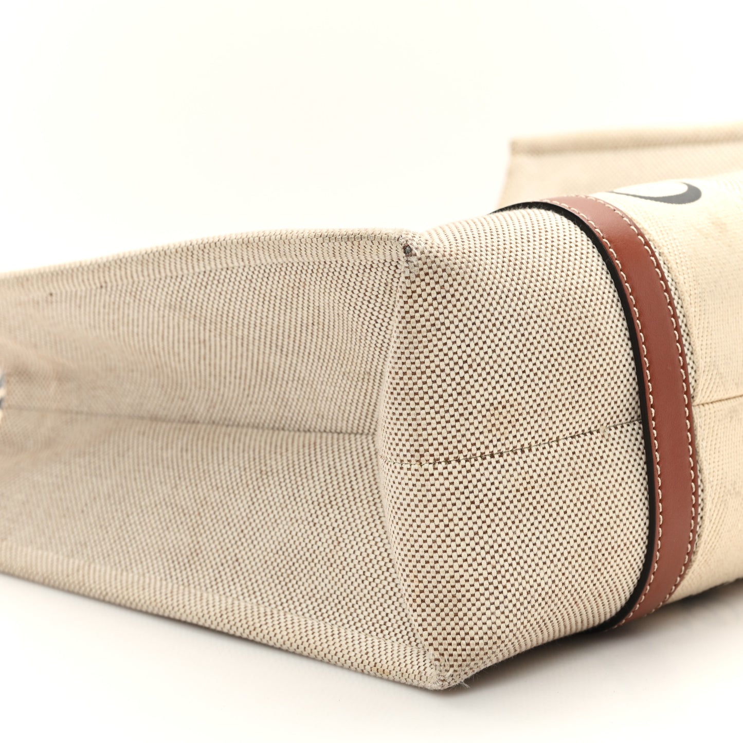 Linen Calfskin Medium Woody Ribbon Tote White Brown