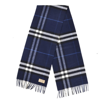 Burberry Cashmere Giant Check Fringe Scarf Indigo Blue 3 of 5