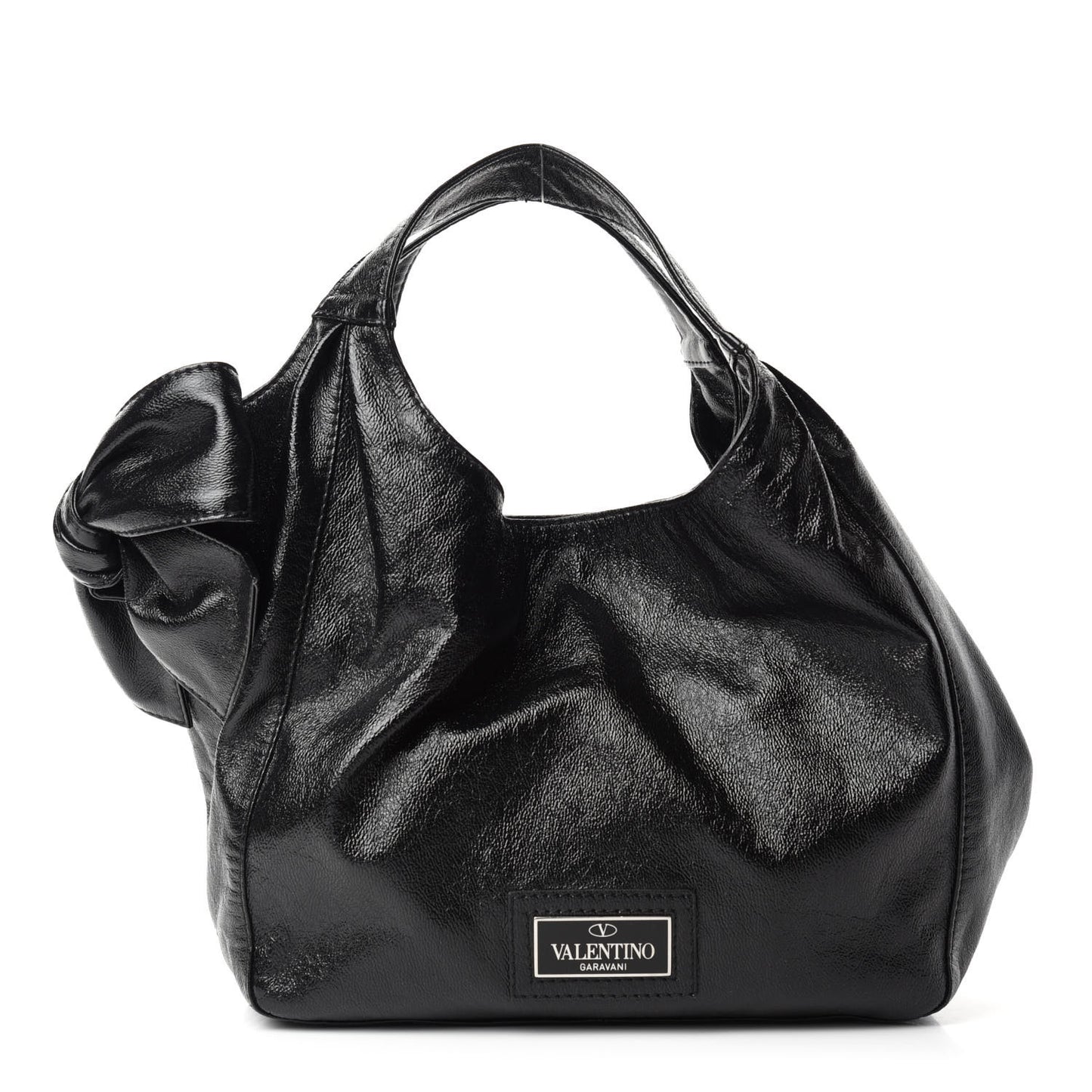 Crinkled Canvas Small Nuage Bow Hobo Black