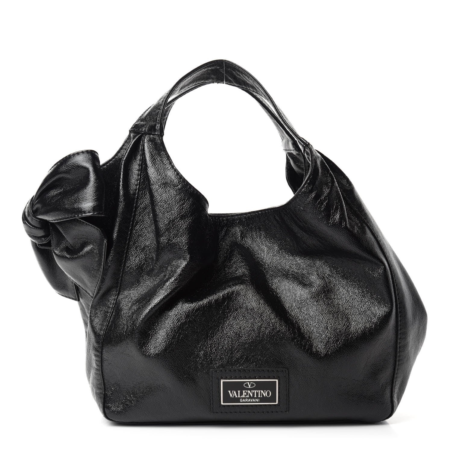 Valentino Garavani Crinkled Canvas Small Nuage Bow Hobo Black 1 of 10