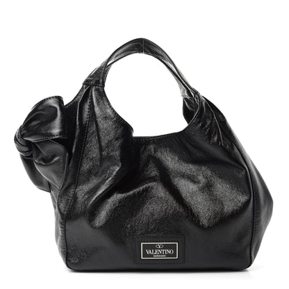 Valentino Garavani Crinkled Canvas Small Nuage Bow Hobo Black 1 of 10