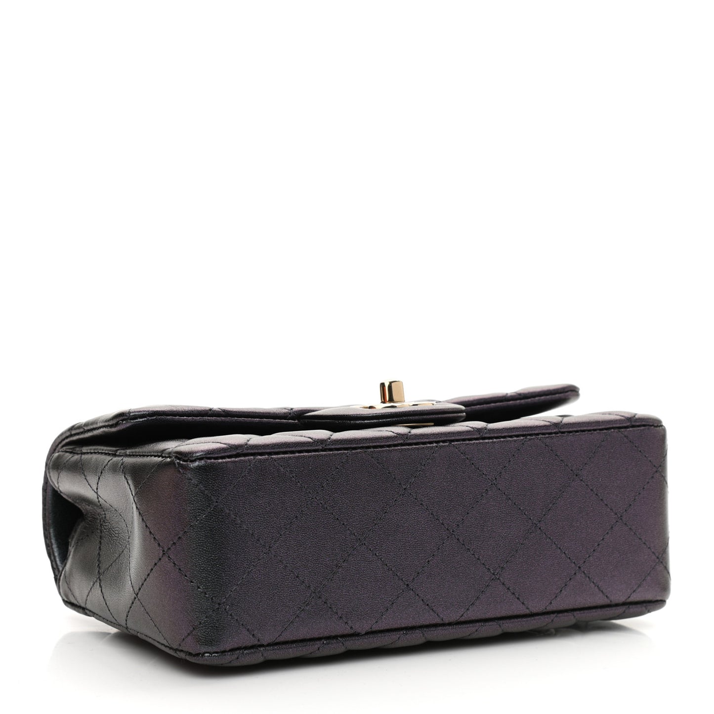 Iridescent Lambskin Quilted Mini Rectangular Flap Black