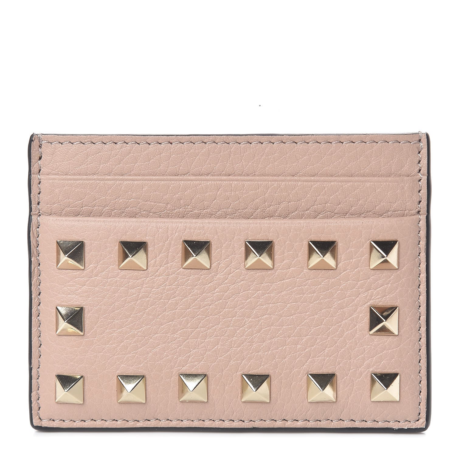Valentino Garavani Pebbled Calfskin Rockstud Card Holder Poudre 1 of 9