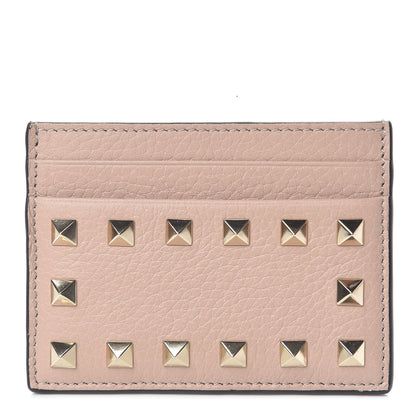 Valentino Garavani Pebbled Calfskin Rockstud Card Holder Poudre 1 of 9