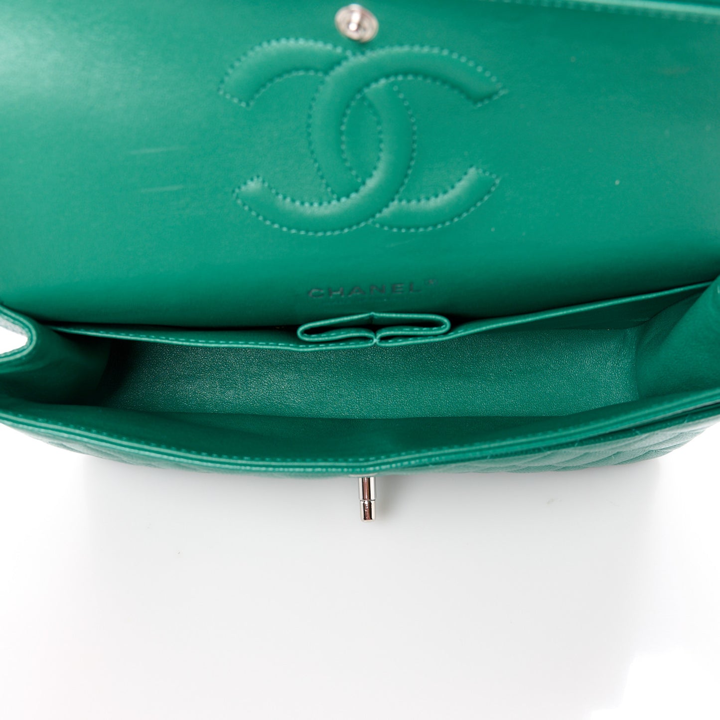 Caviar Quilted Medium Double Flap Green