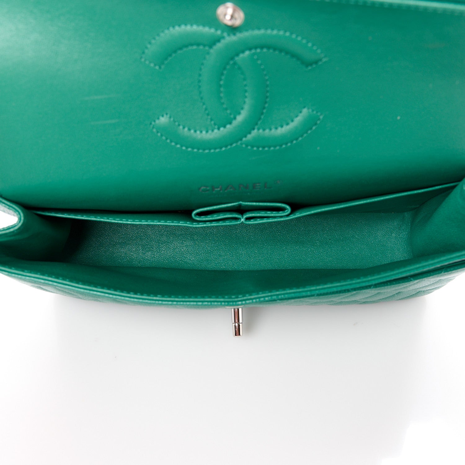 Chanel Caviar Quilted Medium Double Flap Green 5 of 11