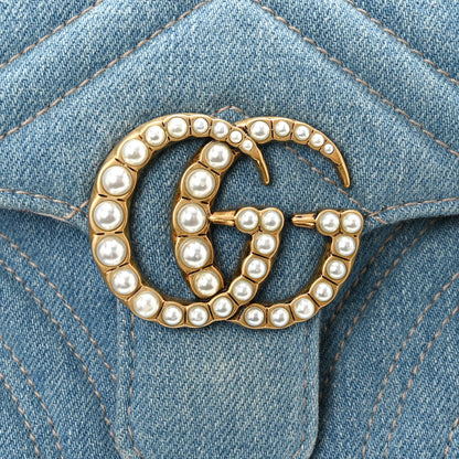 Gucci Denim Matelasse Mini Pearly GG Marmont Shoulder Bag Blue 11 of 13