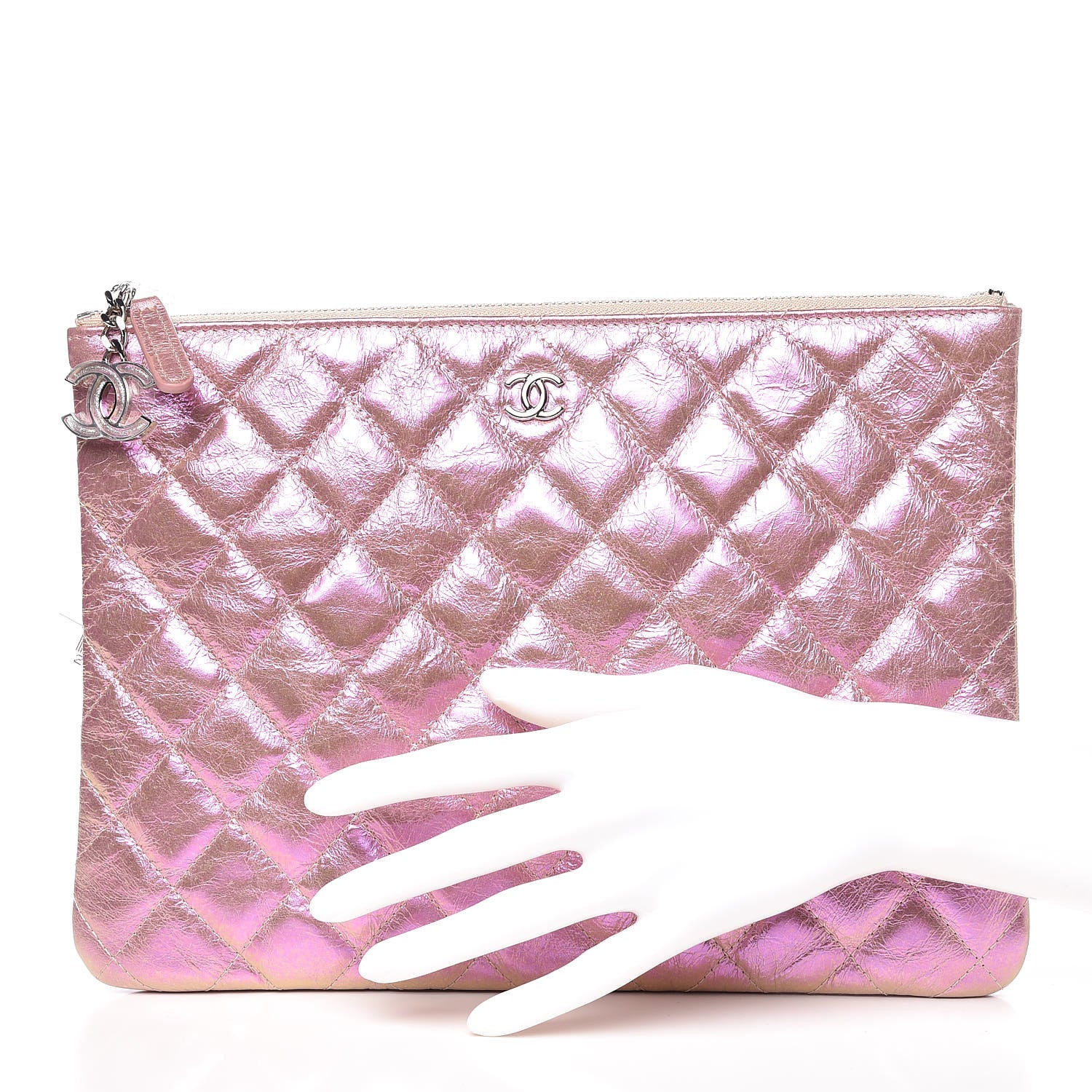 Chanel Iridescent Crumpled Calfskin Medium Cosmetic Case Pink 2 of 11