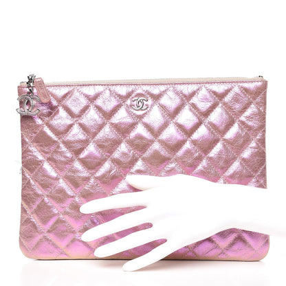 Chanel Iridescent Crumpled Calfskin Medium Cosmetic Case Pink 2 of 11