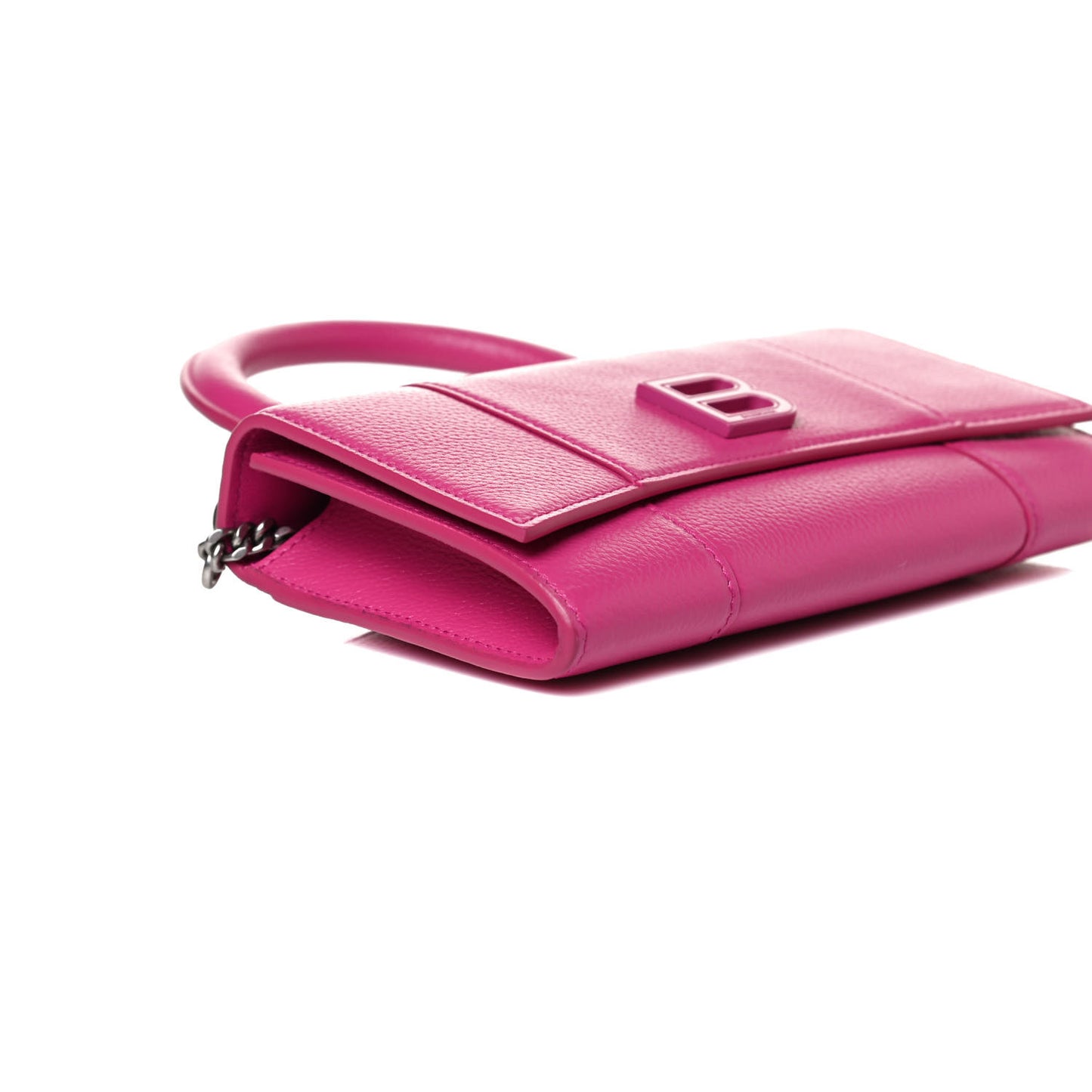 Grained Calfskin Tonal B Hourglass Top Handle Crossbody Phone Holder Fuchsia