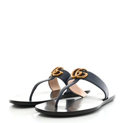 Gucci Calfskin GG Marmont Thong Sandals 37 Blue Agata 3 of 7