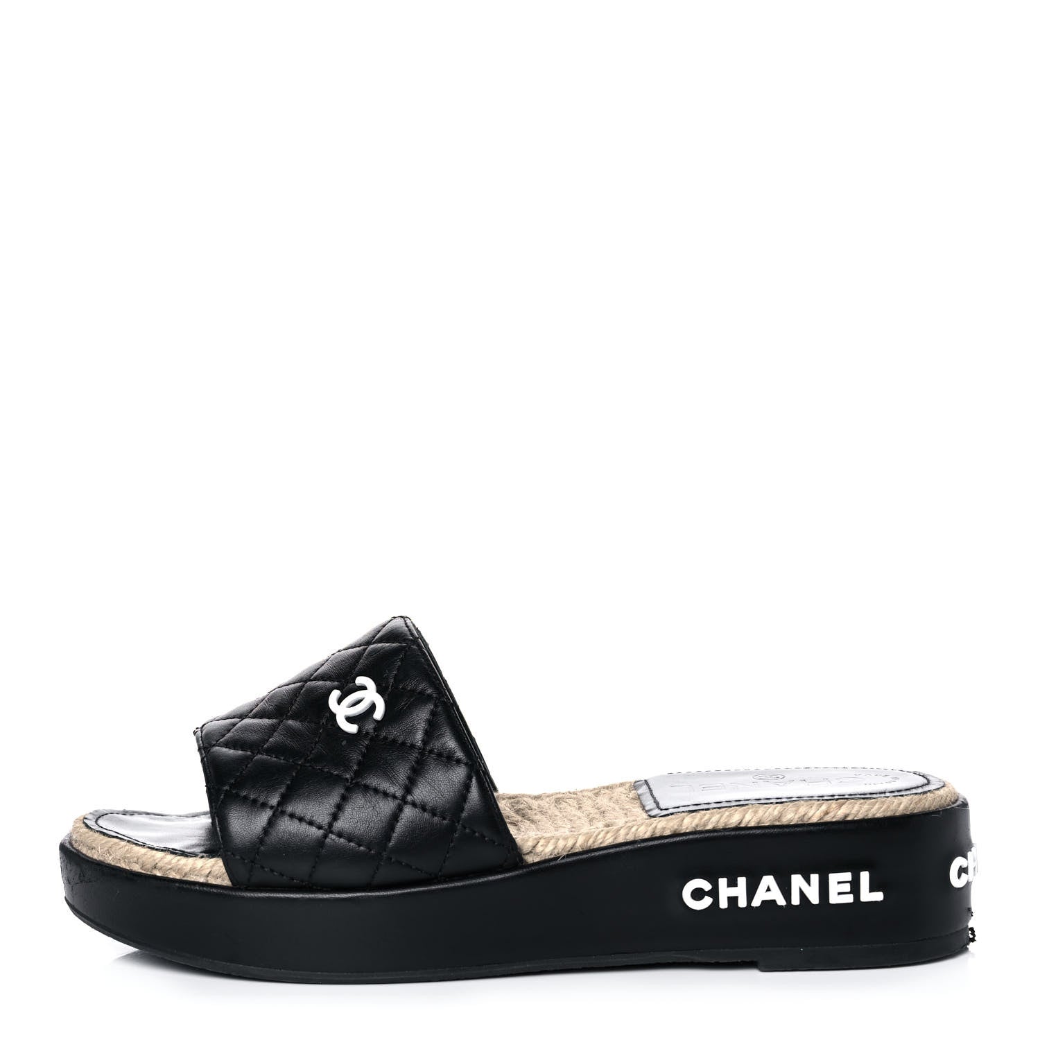 Chanel Lambskin Quilted CC Espadrille Slip On Sandals 39 Black 1 of 11