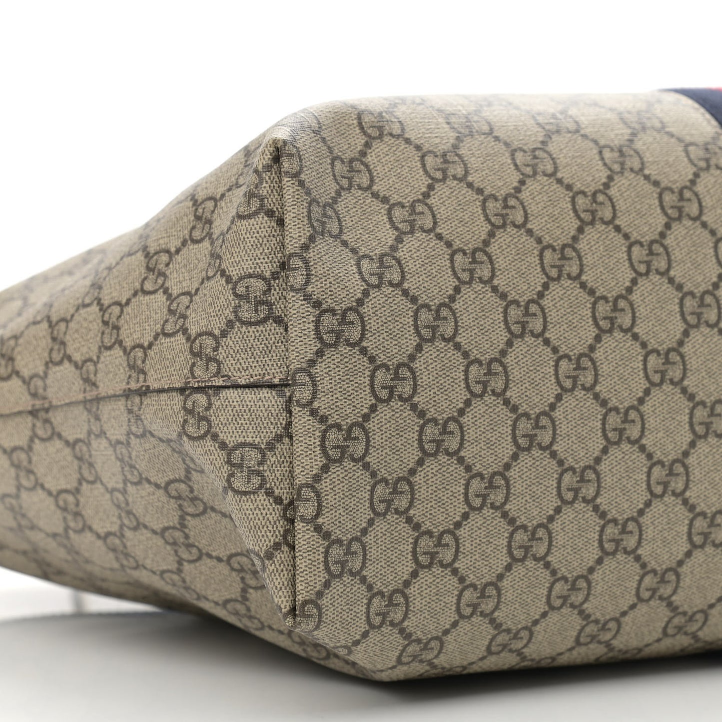 GG Supreme Monogram Textured Dollar Calfskin Web Medium Ophidia Shopping Tote Beige Ebony Mystic White