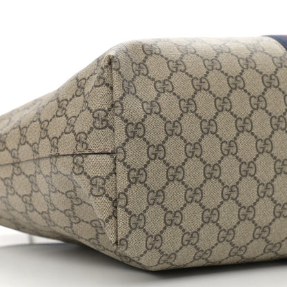 Gucci GG Supreme Monogram Textured Dollar Calfskin Web Medium Ophidia Shopping Tote Beige Ebony Mystic White 9 of 10