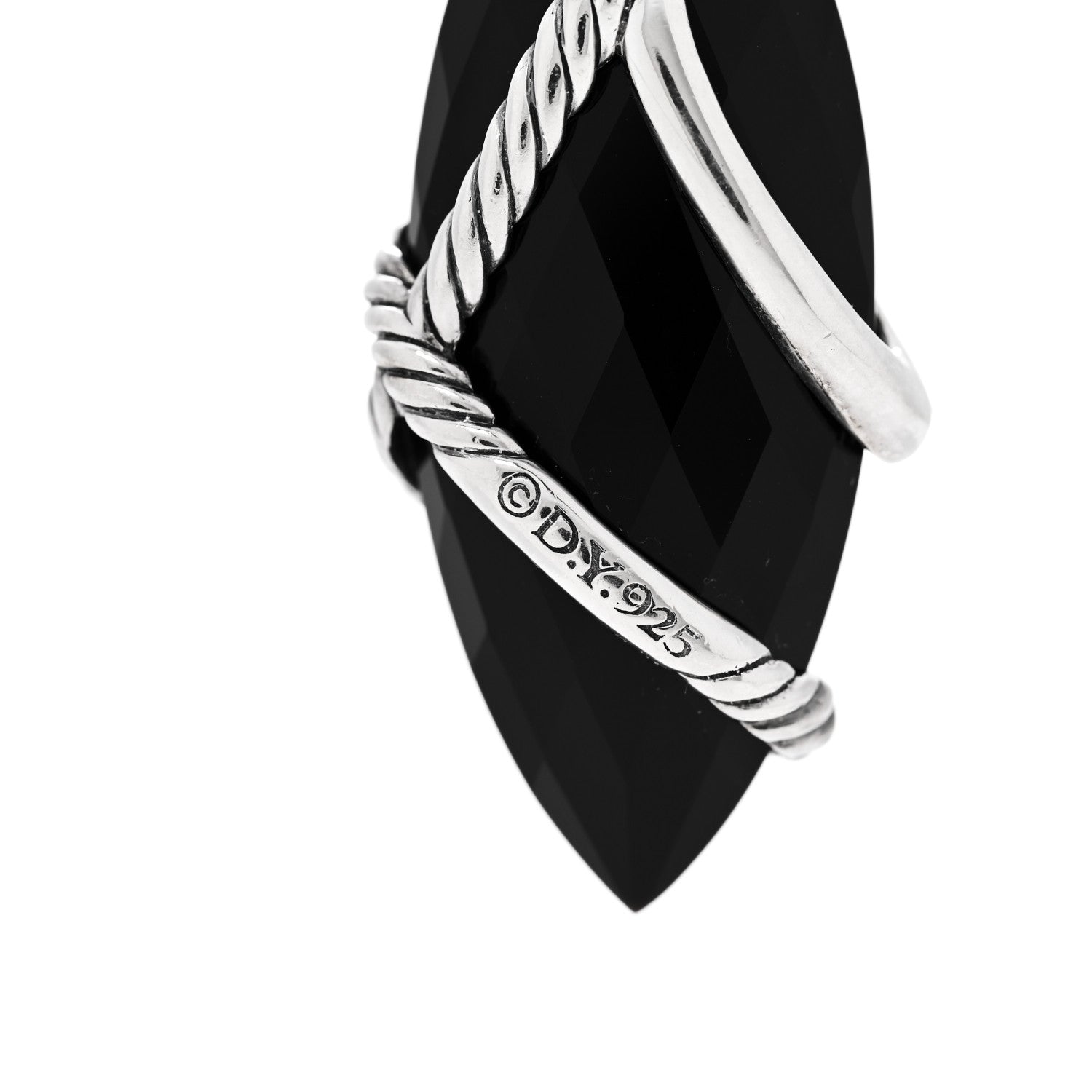 David Yurman Sterling Silver Black Onyx Diamond 16mm Cable Wrap Enhancer Pendant 4 of 4