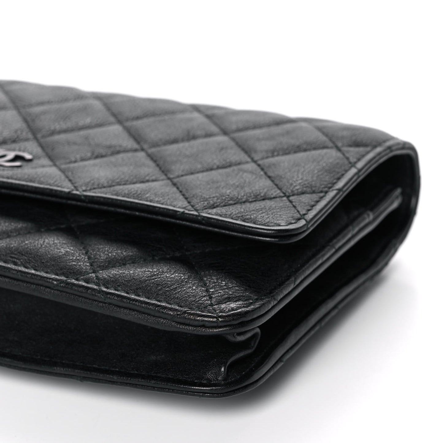 Crumpled Calfskin Quilted Wallet On Chain WOC So Black