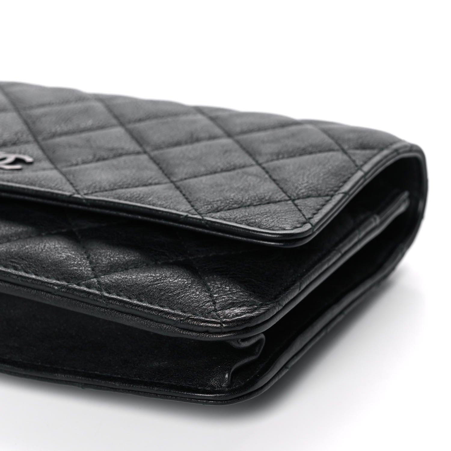 Chanel Crumpled Calfskin Quilted Wallet On Chain WOC So Black 11 of 16