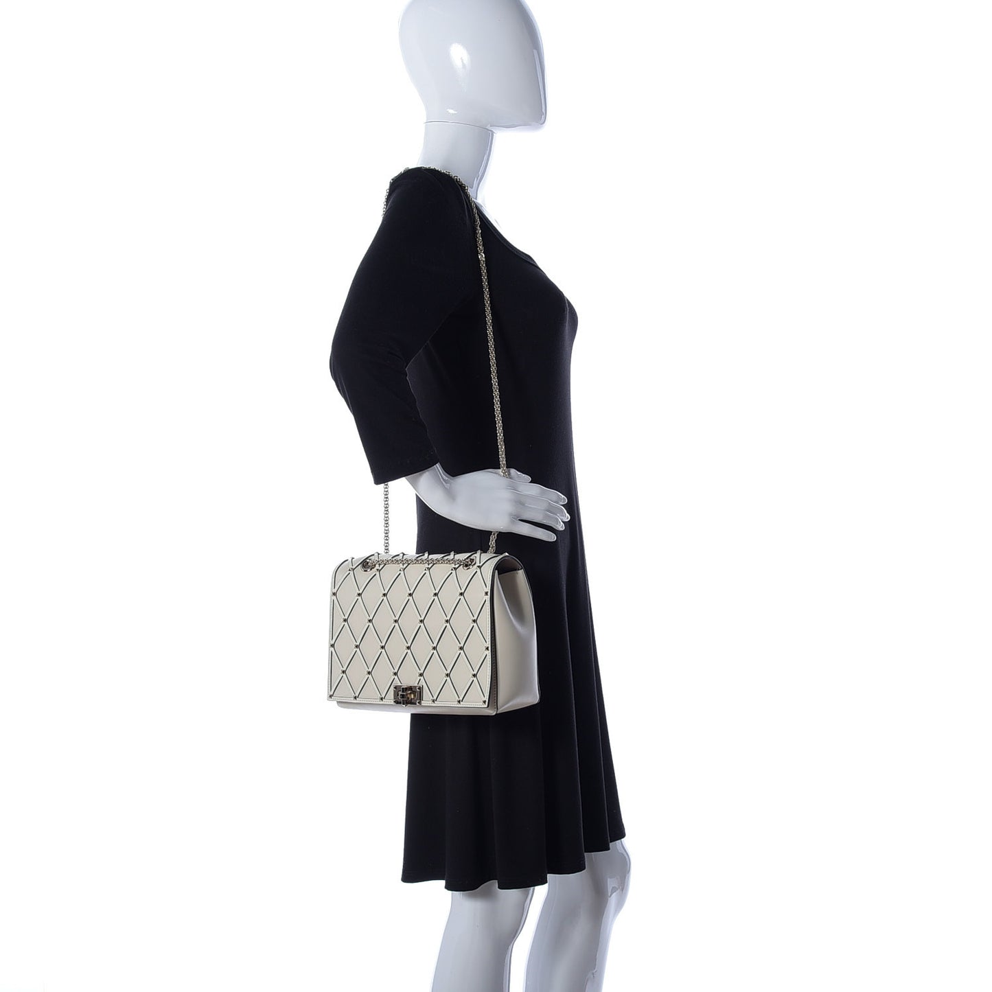 Smooth Calfskin Quilted Beehive Shoulder Bag Light Ivory