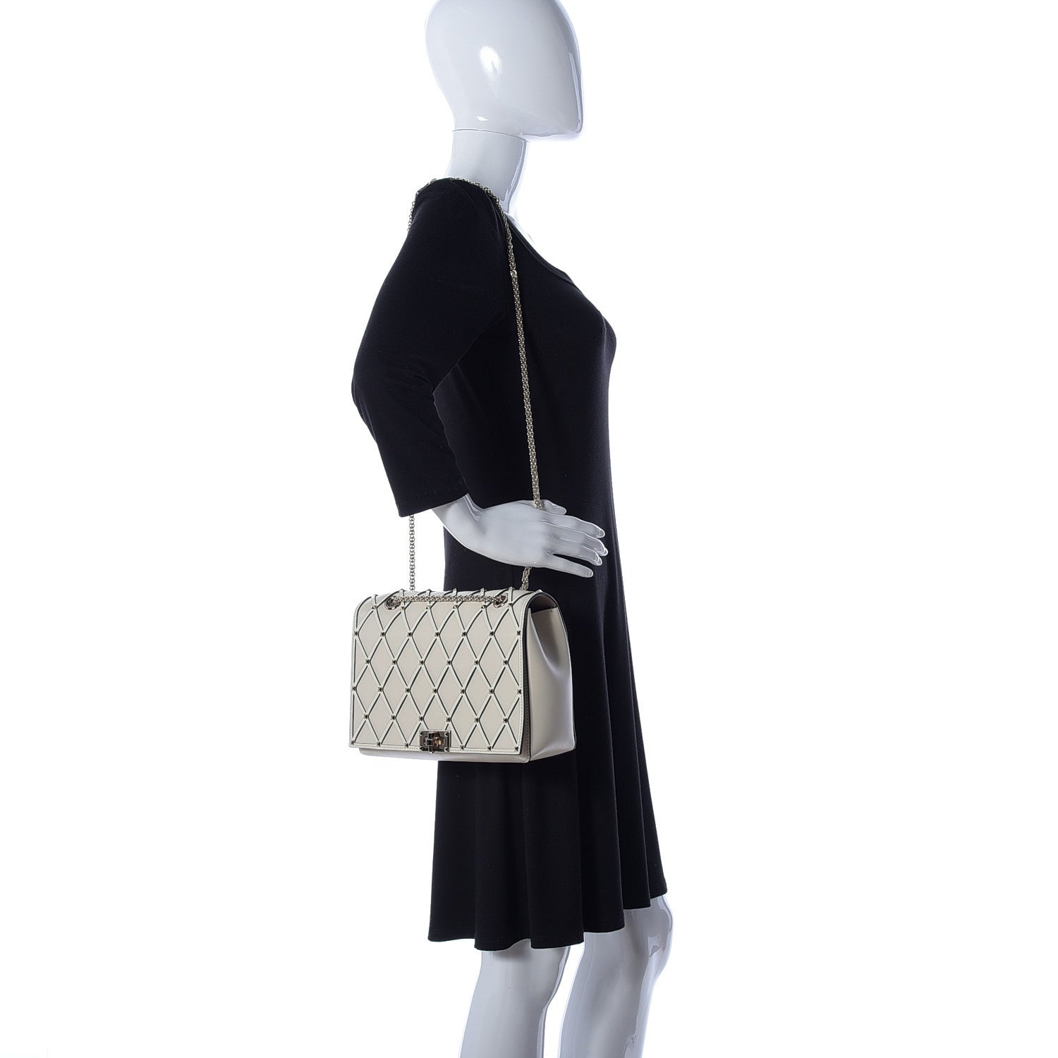 Valentino Garavani Smooth Calfskin Quilted Beehive Shoulder Bag Light Ivory 2 of 8
