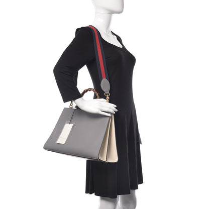 Gucci Nappa Bamboo Web Medium Nymphaea Top Handle Bag Deep Grey Mystic White 2 of 11