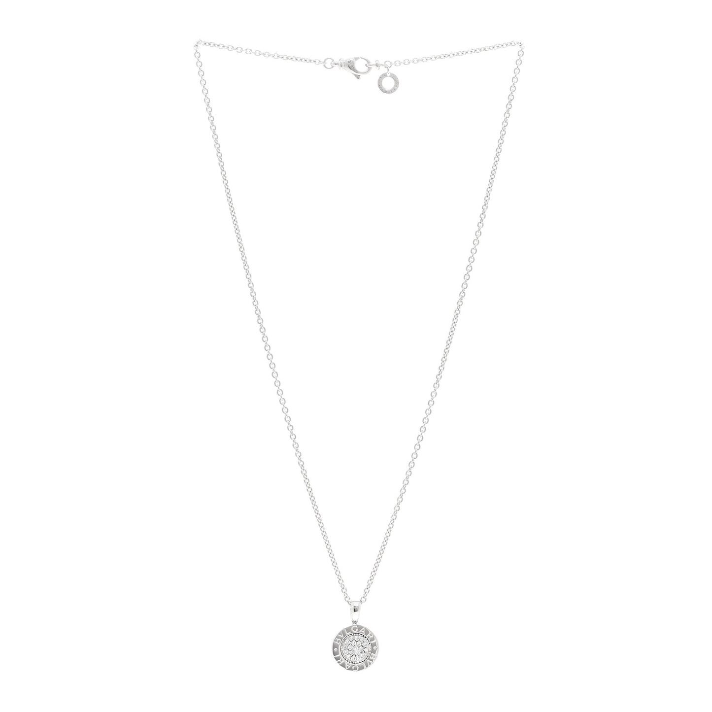 18K White Gold Diamond BVLGARI BVLGARI Pave Pendant Necklace