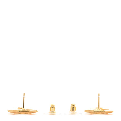 Chanel Metal Crystal Quilted CC Octagonal Stud Earrings Gold 3 of 4