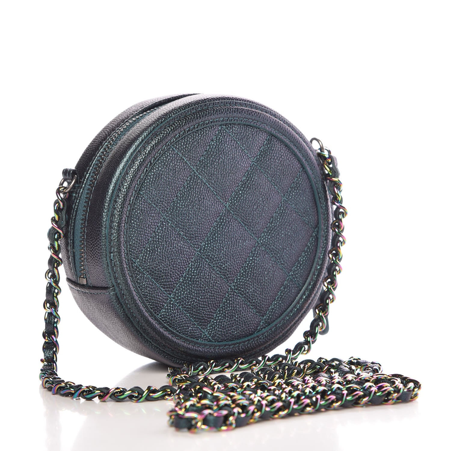 Chanel Iridescent Caviar Quilted Round Filigree Crossbody Dark Turquoise 3 of 10