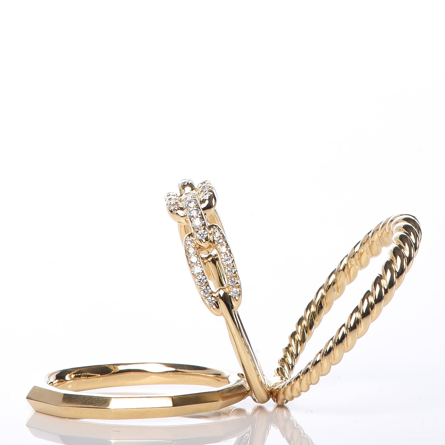 David Yurman 18K Yellow Gold Diamond 9.5mm Stax Three-Row Ring 49 5 6 of 7