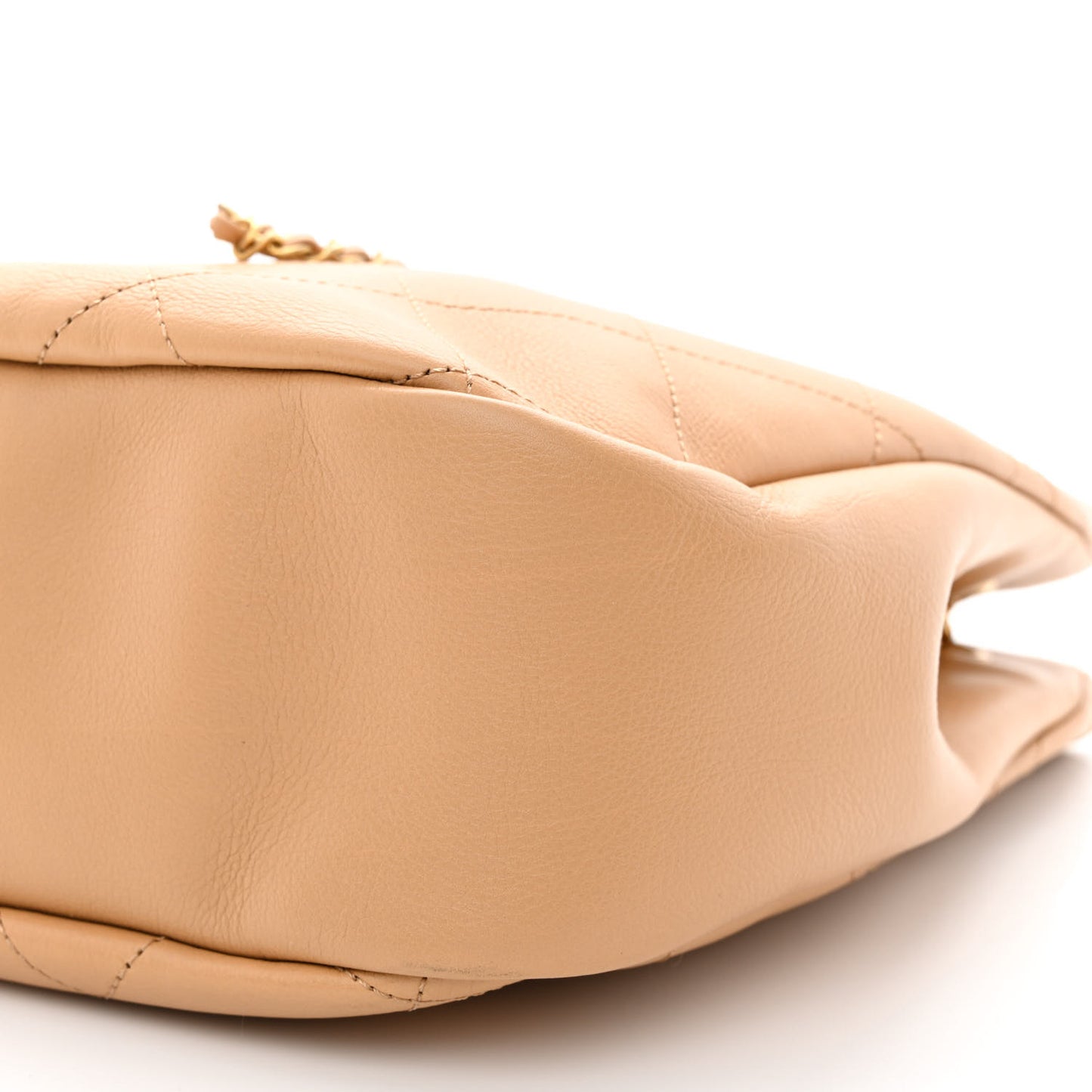 Calfskin Stitched Drawstring CC Bag Beige