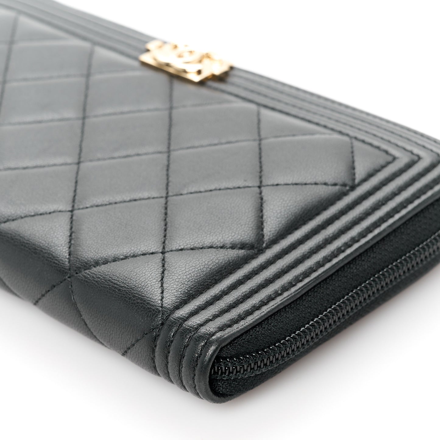 Lambskin Quilted Boy Zip Around Organizer Wallet Black