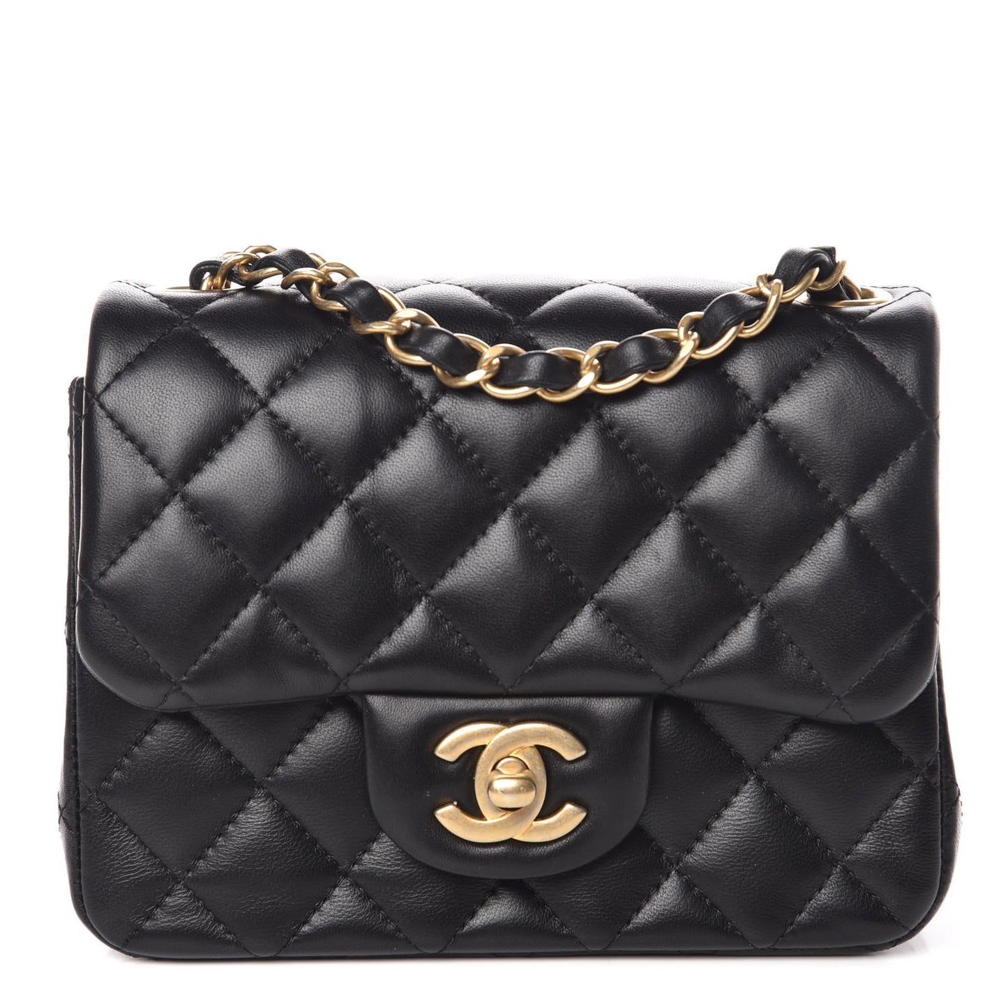 Lambskin Quilted Mini Square Flap Black