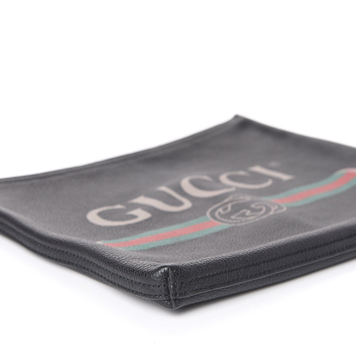 Pebbled Calfskin Medium Logo Portfolio Clutch Black