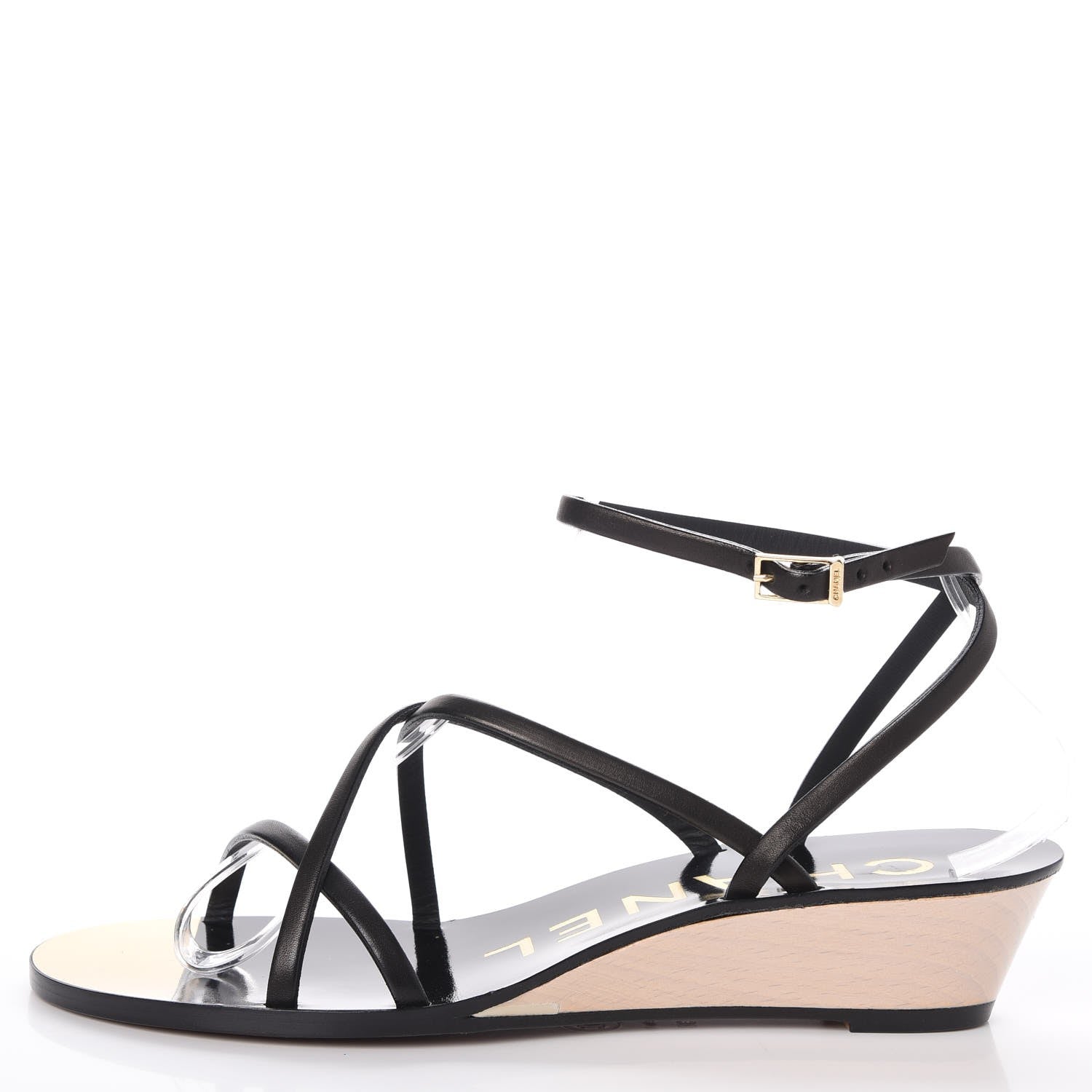 Chanel Lambskin Wedge Sandals 38 Black 1 of 10