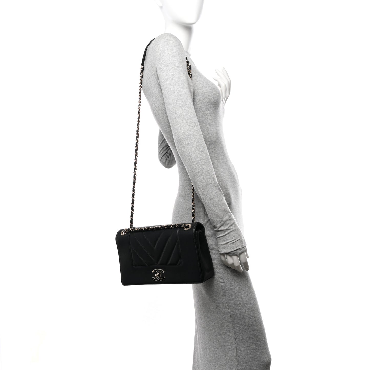 Sheepskin Chevron Quilted Vintage Mademoiselle Flap Black