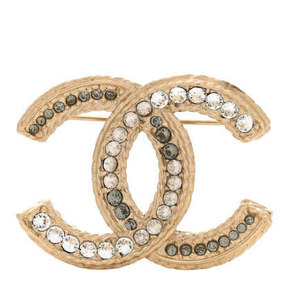 Chanel Crystal CC Brooch Pin Light Gold 1 of 4