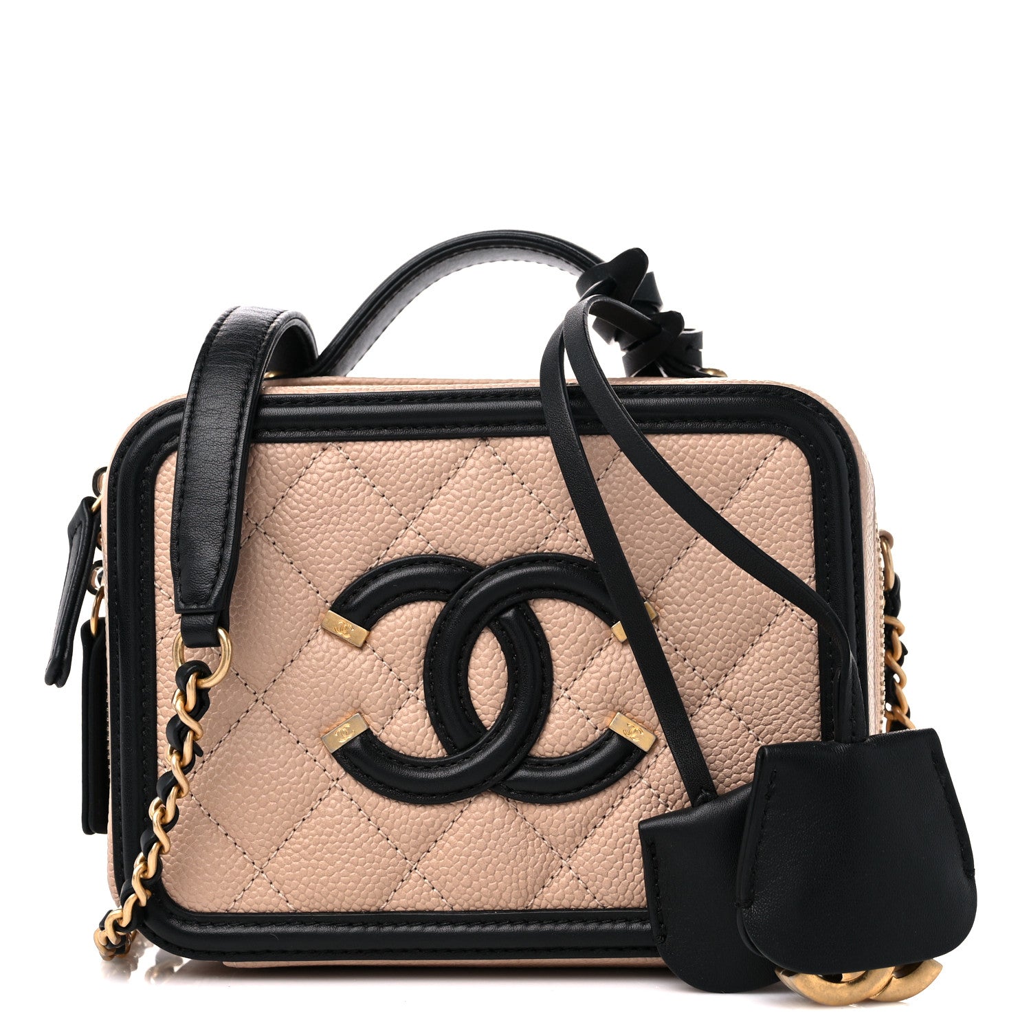 Chanel Caviar Quilted Small CC Filigree Vanity Case Beige Black 1 of 14