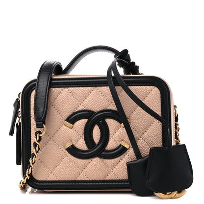 Chanel Caviar Quilted Small CC Filigree Vanity Case Beige Black 1 of 14