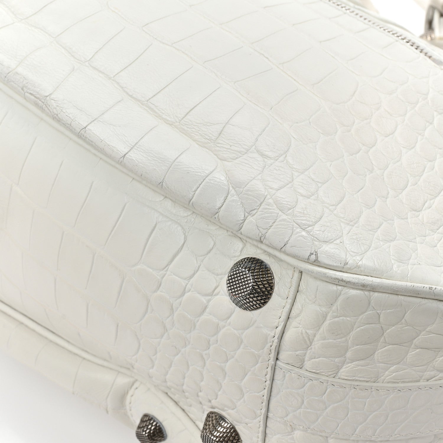 Balenciaga Extra Supple Calfskin Crocodile Embossed Medium Le Cagole Shoulder Bag White 18 of 18