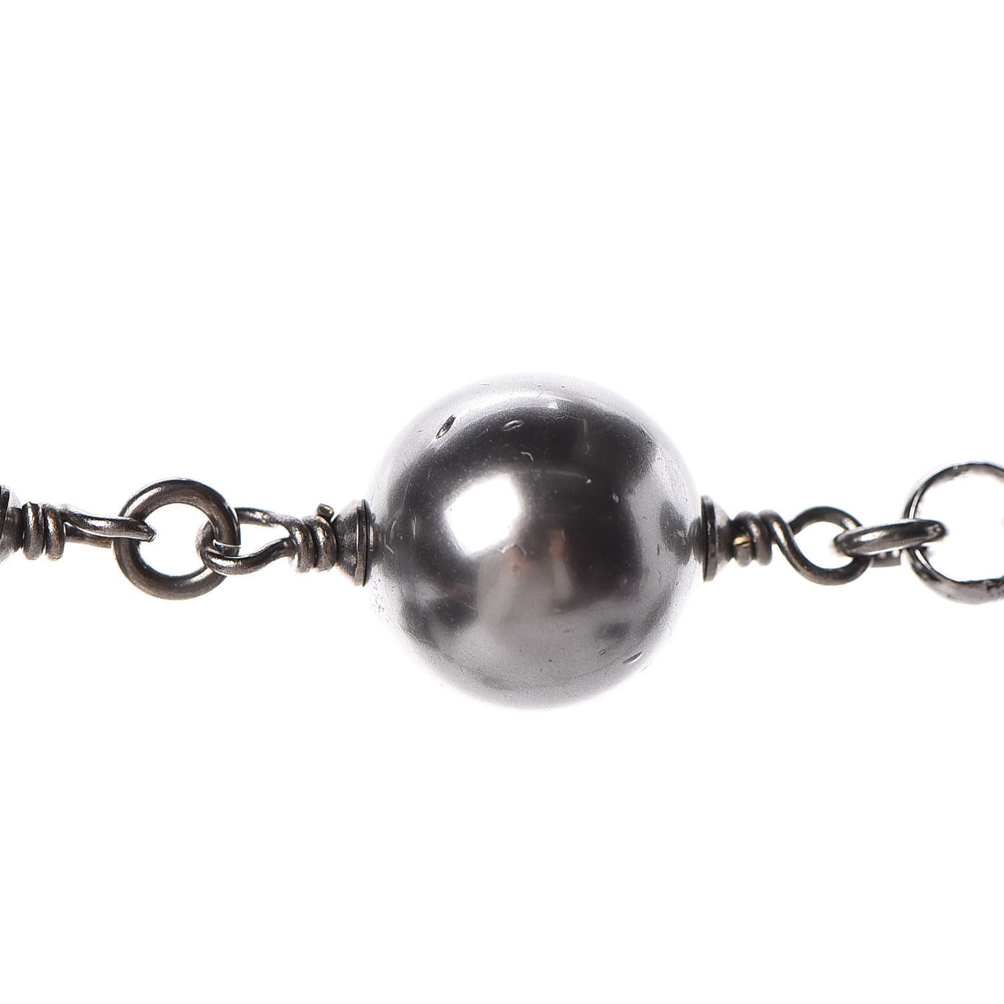 Crystal Pearl Beaded CC Long Necklace Grey
