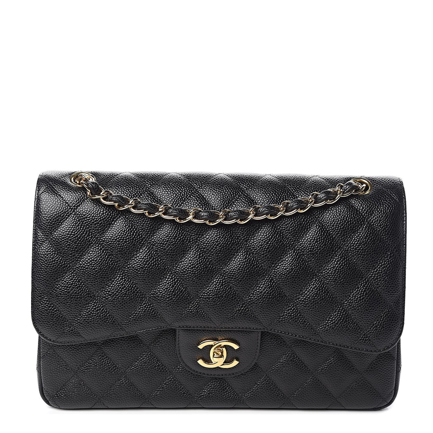 Caviar Quilted Jumbo Double Flap Black