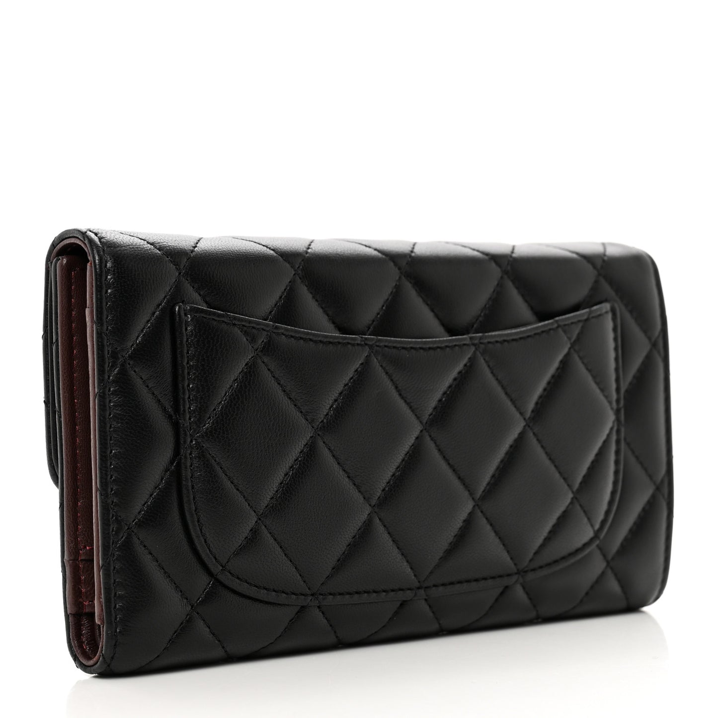 Lambskin Quilted Large Flap Wallet Black