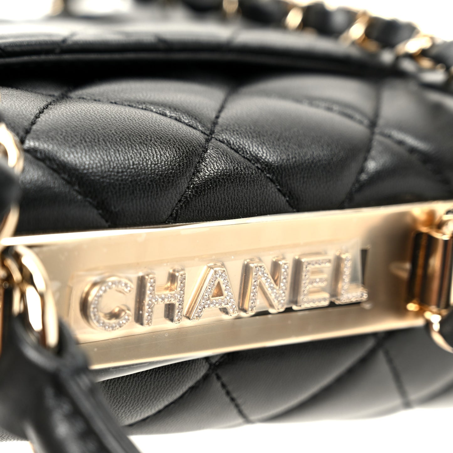 Lambskin Crystal Quilted Mini Trendy CC Dual Handle Flap Bag Black