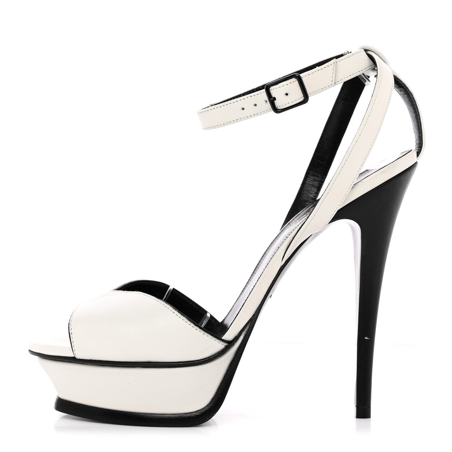 Calfskin Tribute 105 Open Toe Platform Sandals 38.5 White Black