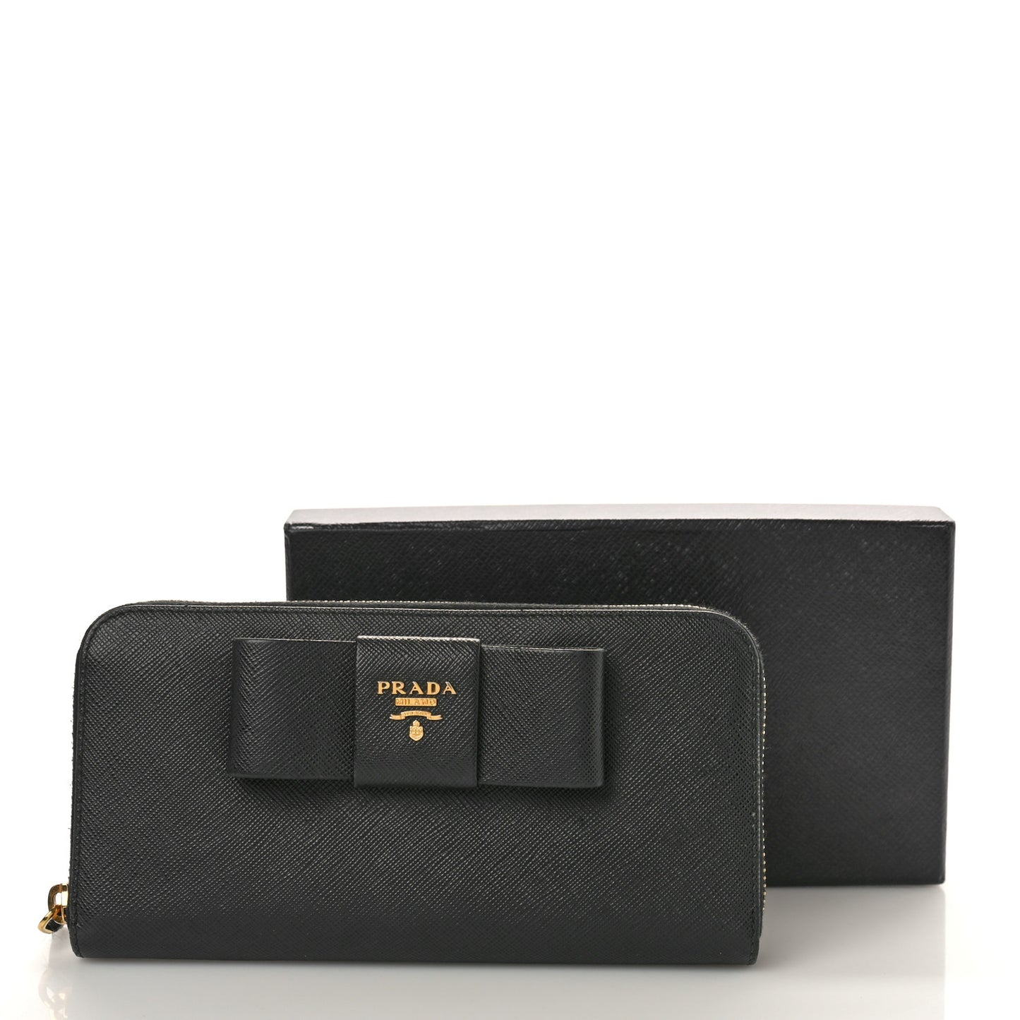 Saffiano Fiocco Bow Zip Around Wallet Black
