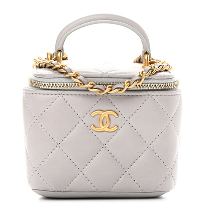 Chanel Lambskin Quilted Top Handle Mini Vanity Case With Chain Grey 1 of 16