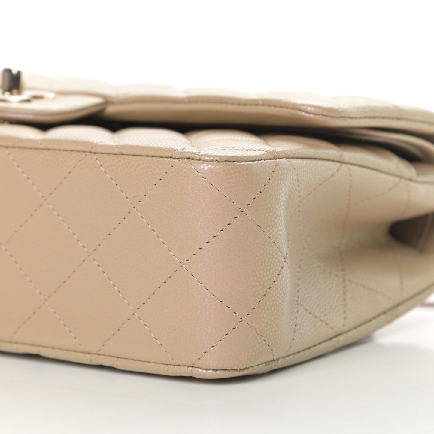 Iridescent Caviar Quilted Medium Double Flap Dark Beige