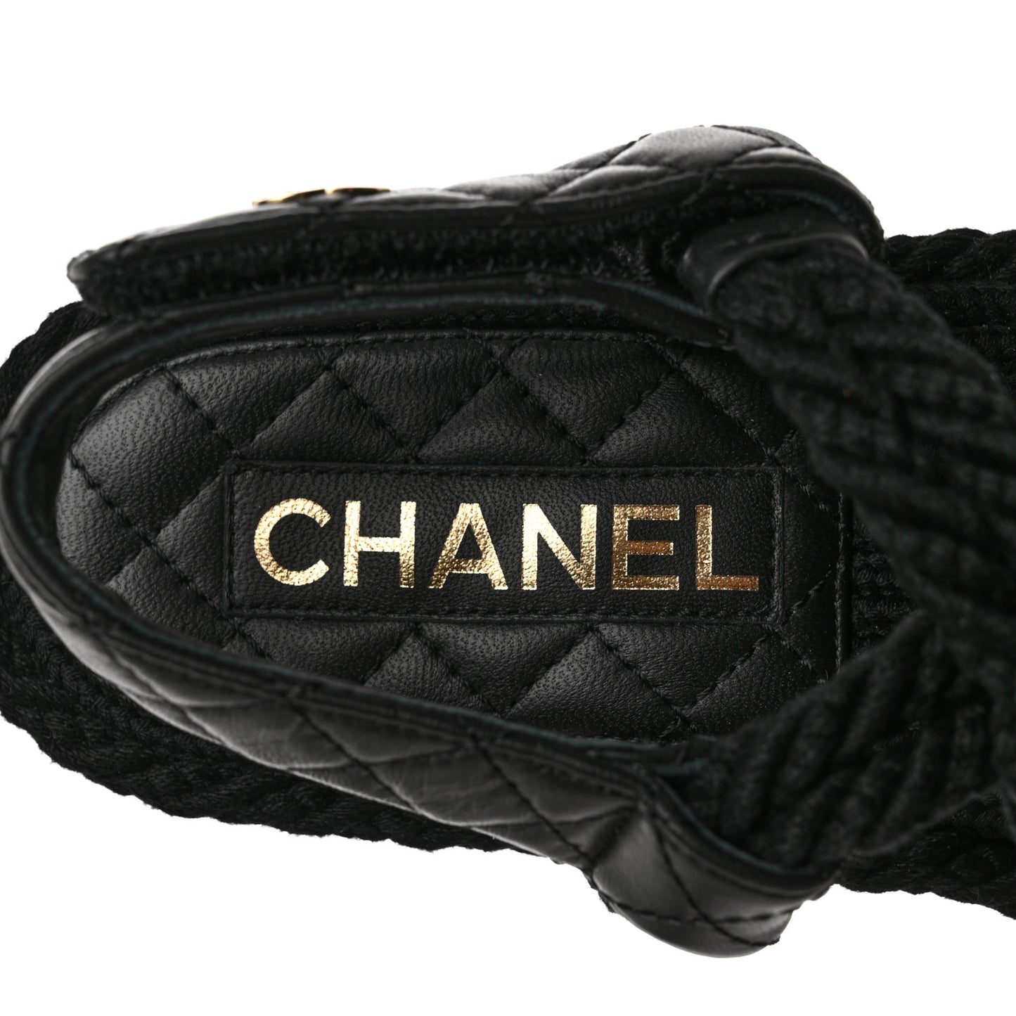 Cord Lambskin Quilted Logo Sandals 36 Black