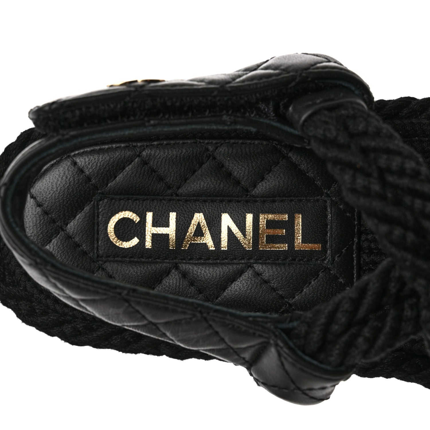 Chanel Cord Lambskin Quilted Logo Sandals 36 Black 7 of 8