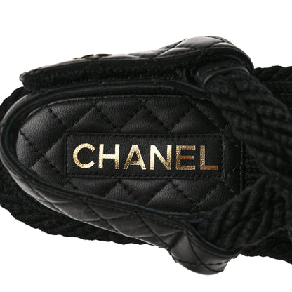 Chanel Cord Lambskin Quilted Logo Sandals 36 Black 7 of 8